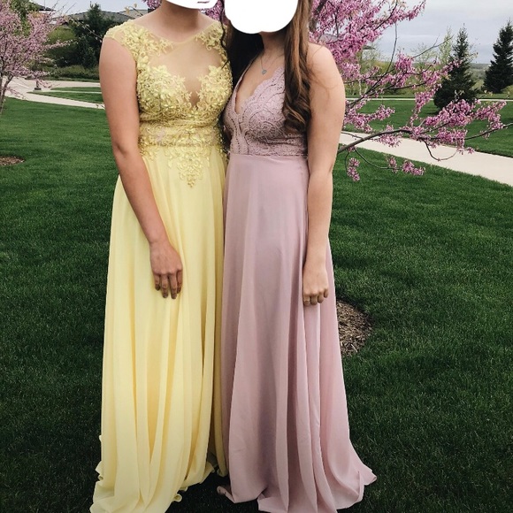 beaded yellow prom dress - Picture 2 of 4